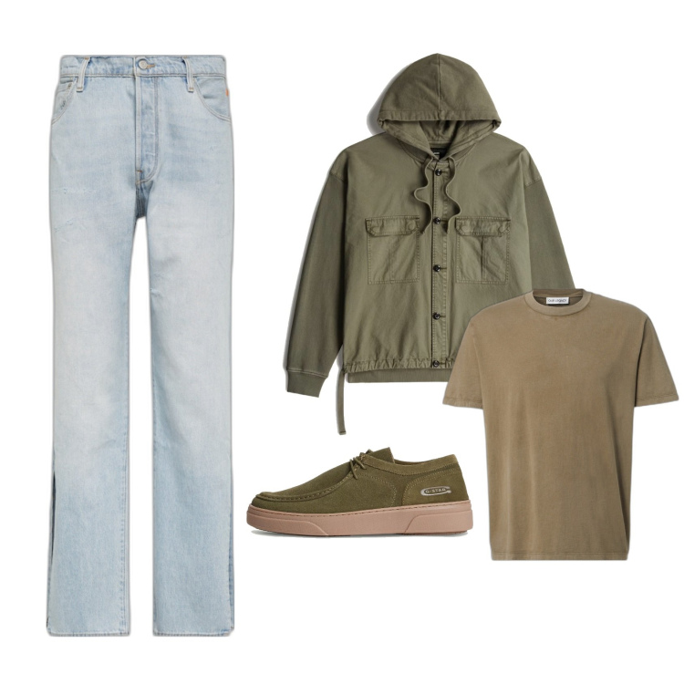 Outfit homme - Mi saison. Style Casual pour Tous les jours. Assortir avec t-shirts, sneakers, jean coupe droite, sweats à capuche.