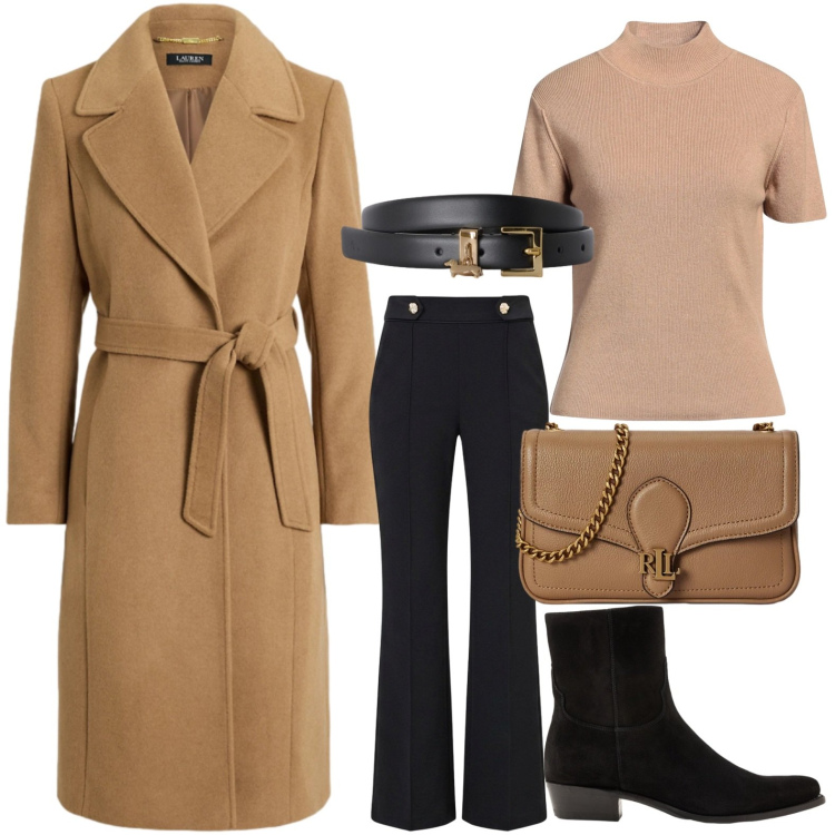 Outfit donna - Cappotto vestaglia. Stile Casual per Tutti i giorni. Abbinamento con maglieria, pantaloni, cinture, stivaletti, borse a tracolla, cappotti.