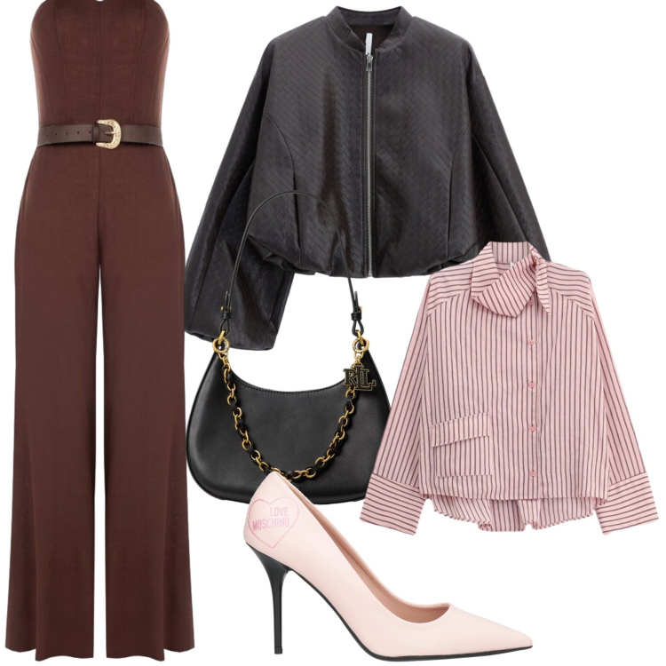 Outfit donna - Tuta palazzo. Stile Casual per Tutti i giorni. Abbinamento con bomber, camicie, borse a spalla, tute, décolleté.