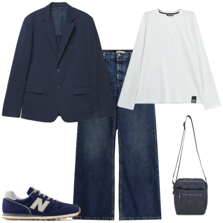 Outfit uomo - Casual in ufficio. Stile Casual per Ufficio. Abbinamento con jeans, t-shirt, giacche, portafogli, sneakers.