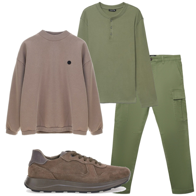 Outfit uomo - In città. Stile Casual per Tutti i giorni. Abbinamento con pantaloni cargo, t-shirt, scarpe stringate, felpe.