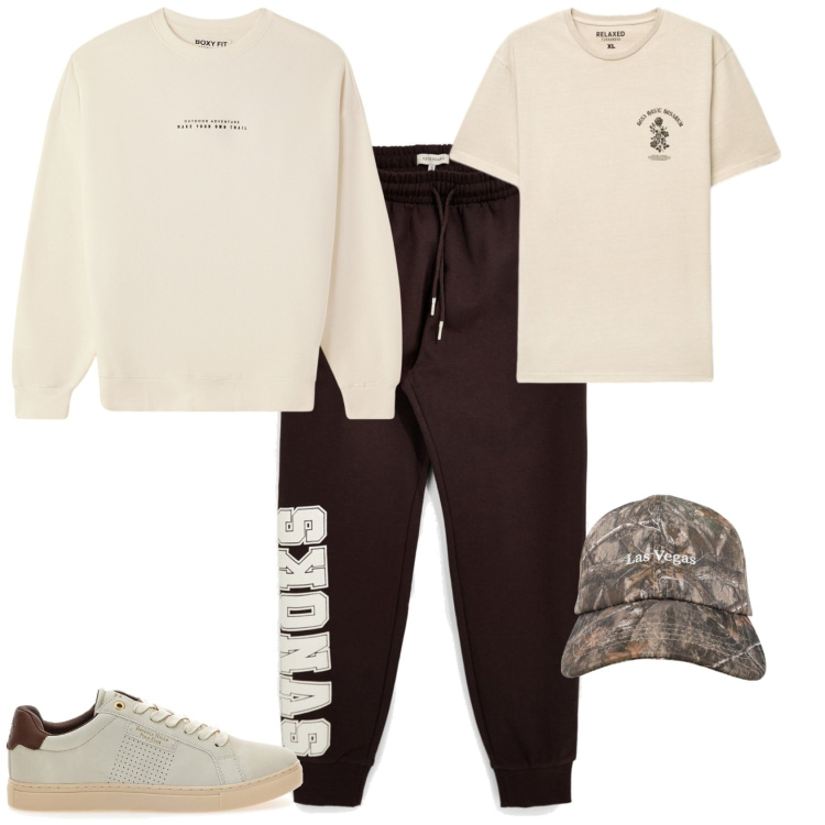 Outfit uomo - Urban in città tempo libero. Stile Urban per Tutti i giorni. Abbinamento con felpe, cappelli con visiera, t-shirt, sneakers, pantaloni.