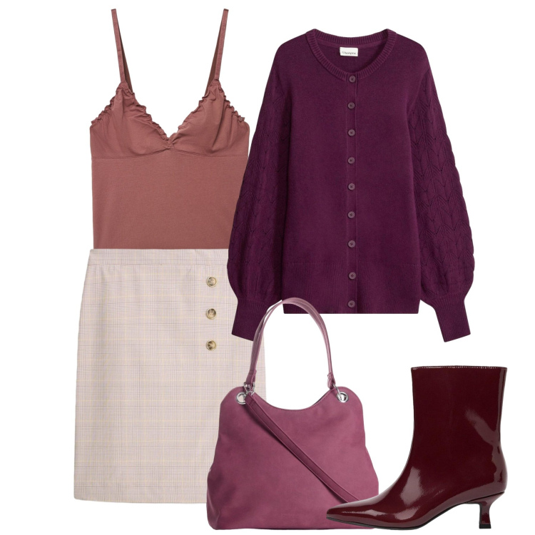 Outfit donna - Ottobre. Stile Bon Ton per Ufficio. Abbinamento con canottiere, gonne longuette, cardigans, stivaletti, borse a mano.