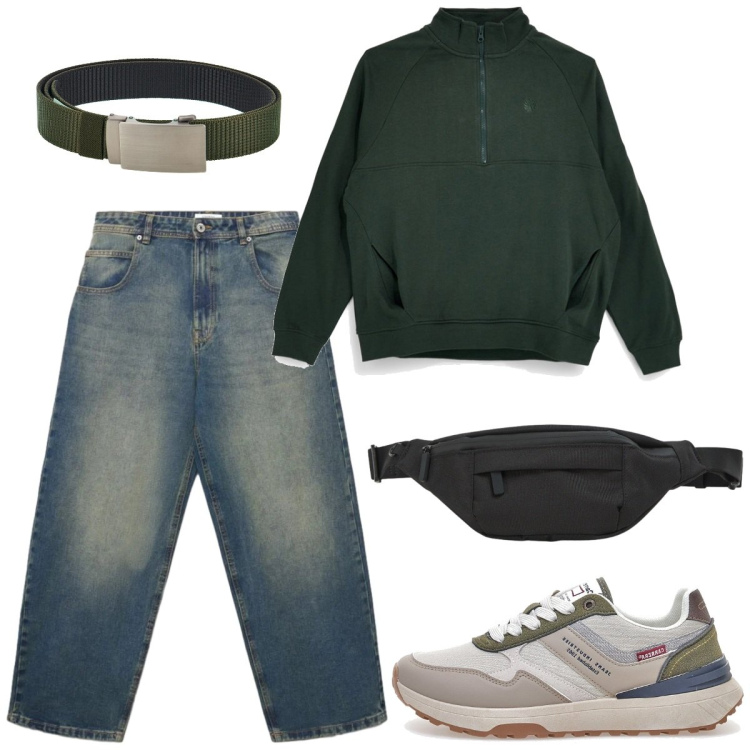 Outfit uomo - Ottobre in maglione. Stile Casual per Tutti i giorni. Abbinamento con borse sportive, jeans, sneakers, cinture, felpe.