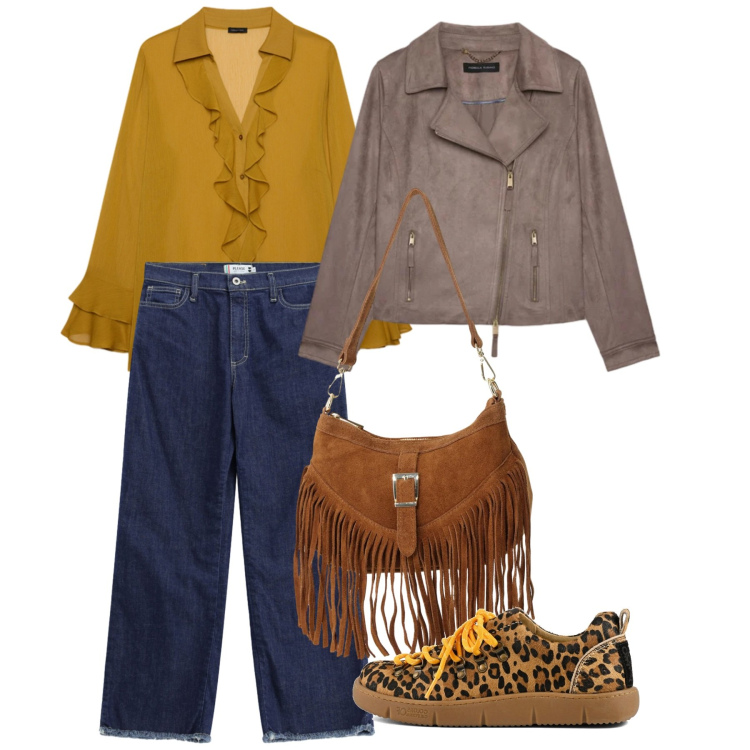 Outfit donna - Rouches e frange. Stile Casual chic per Tutti i giorni. Abbinamento con borse a spalla, jeans dritti, bluse, giacche, sneakers.