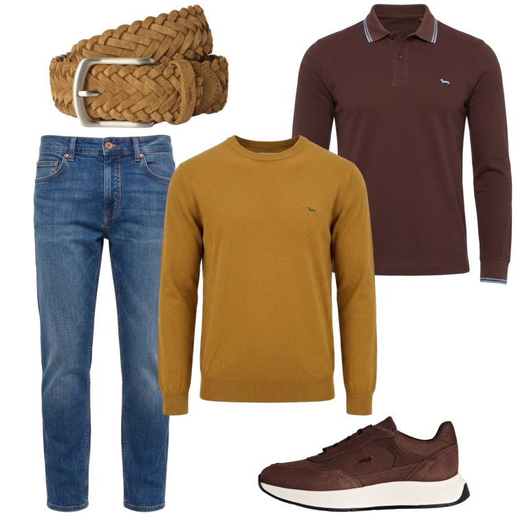 Outfit uomo - The New Everyday. Stile Business/Elegante per Ufficio. Abbinamento con cinture, sneakers, jeans, polo, maglieria.