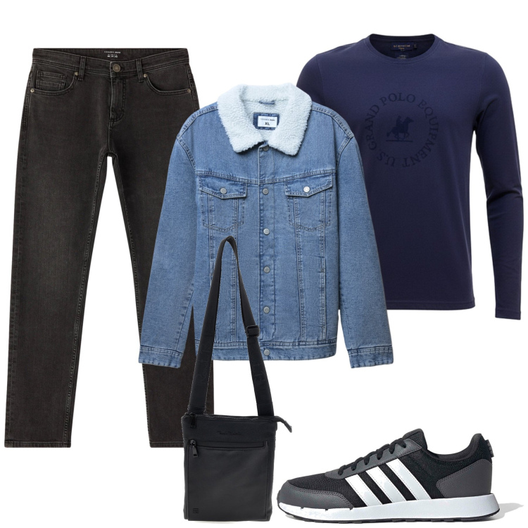 Outfit uomo - Total look #2485315. Stile Casual per Tutti i giorni. Abbinamento con jeans, giacche, sneakers, maglieria, borse sportive.