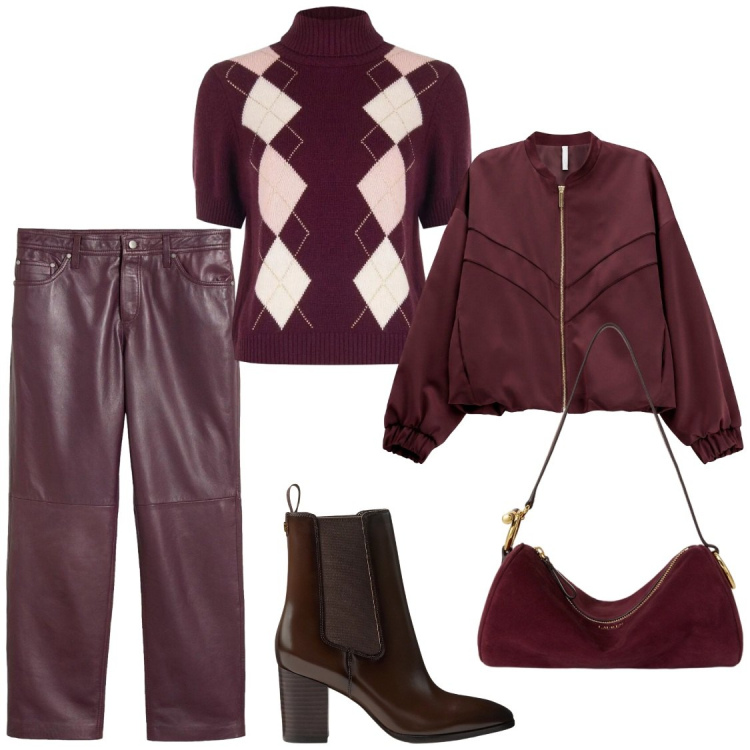 Outfit donna - Autunno 2026. Stile Chic per Ufficio. Abbinamento con bomber, stivaletti, borse a spalla, maglieria, pantaloni.
