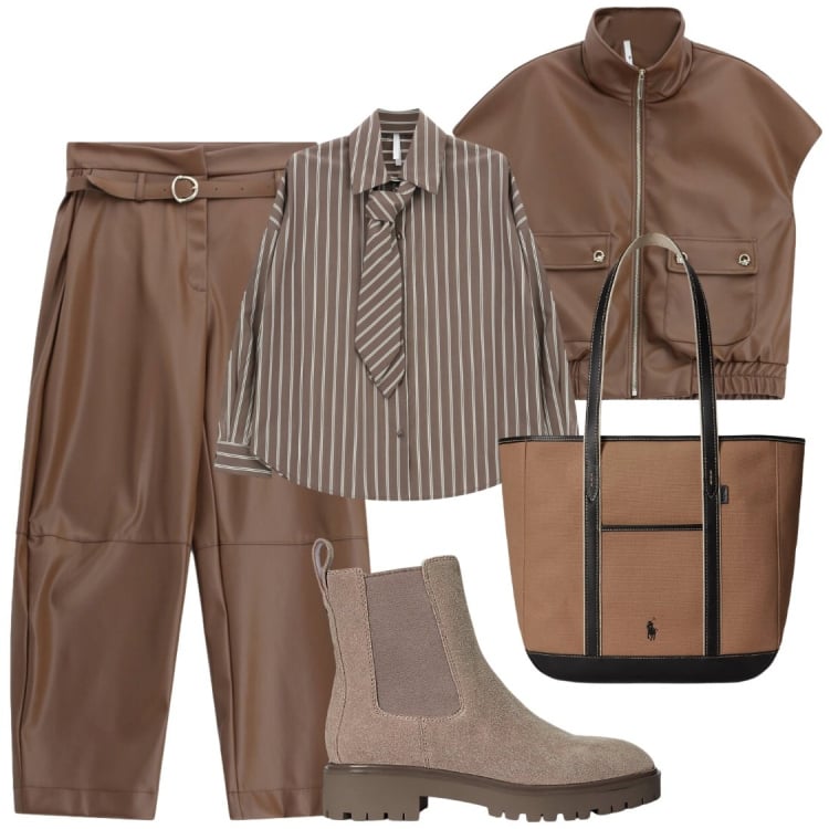Outfit donna - Monday in pelle. Stile Chic per Ufficio. Abbinamento con giacche, pantaloni, camicie, stivaletti, borse tote.
