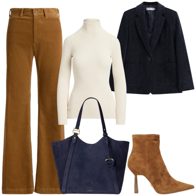 Outfit donna - Velluto. Stile Chic per Ufficio. Abbinamento con stivaletti, blazer, pantaloni, borse tote, pullovers.