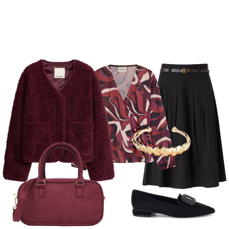 Outfit donna - In città. Stile Bon Ton per Tutti i giorni. Abbinamento con camicie, braccialetti, blazer, gonne longuette, borse a tracolla, ballerine.