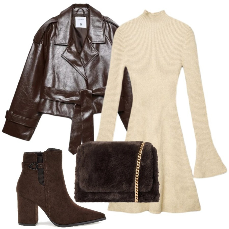 Outfit donna - Terranova di sera. Stile Trendy per Serata fuori. Abbinamento con borse a tracolla, trench, vestiti, stivaletti.
