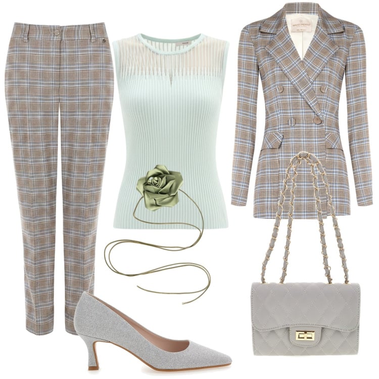Outfit donna - Total look #2485376. Stile Casual chic per Serata fuori. Abbinamento con blazer, pantaloni, top, collane, décolleté, borse a tracolla.