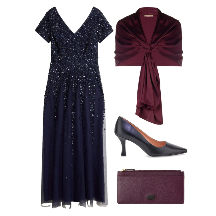 Outfit donna - La testimone della sposa. Stile Chic per Cerimonia. Abbinamento con vestiti, stole, portafogli, décolleté.