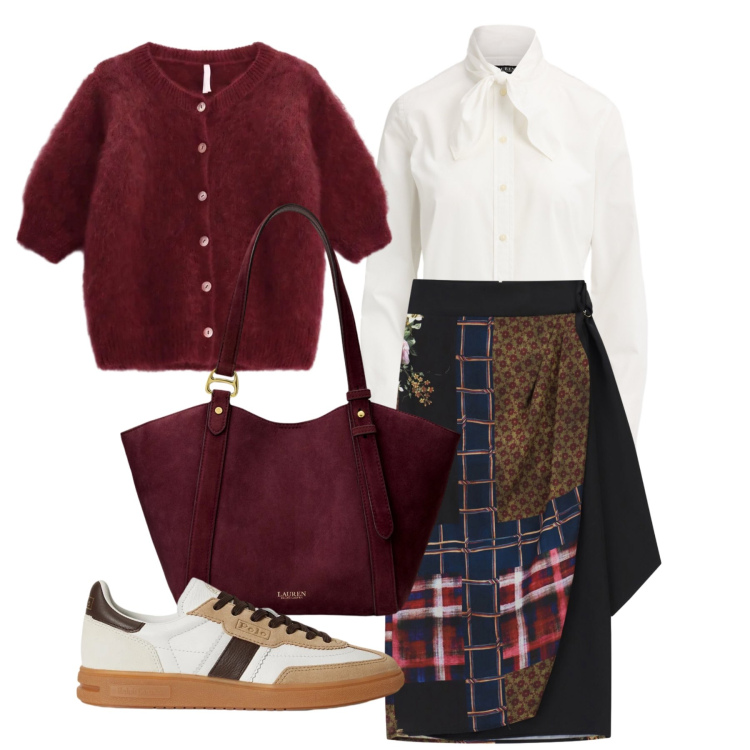 Outfit donna - Ottobre. Stile Casual chic per Tutti i giorni. Abbinamento con gonne longuette, cardigans, sneakers, borse tote, camicie.