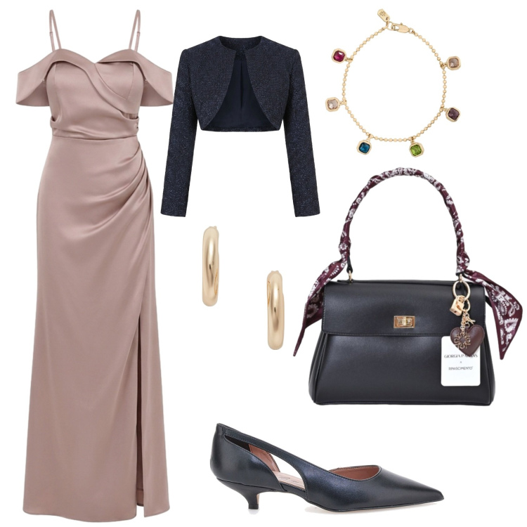 Outfit donna - Total look #2485409. Stile Romantica per Cerimonia. Abbinamento con vestiti lunghi, bolero, borse a mano, orecchini, braccialetti, décolleté.