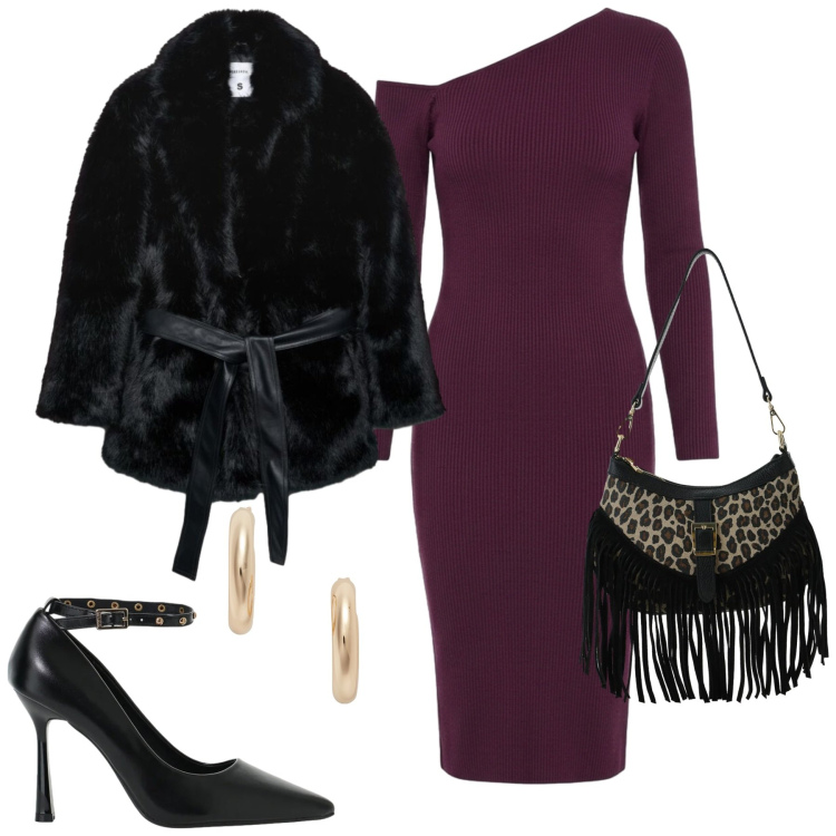 Outfit donna - Serata. Stile Chic per Serata fuori. Abbinamento con décolleté, borse a spalla, orecchini, vestiti, trench.
