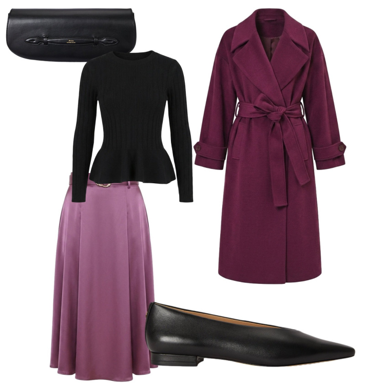 Outfit donna - Total look #2485412. Stile Chic per Cerimonia. Abbinamento con gonne longuette, maglieria, cappotti, clutch, ballerine.