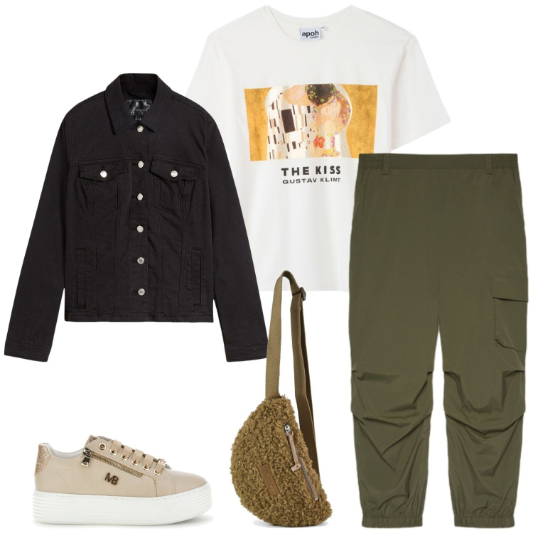 Outfit donna - Total look #2485462. Stile Casual per Tutti i giorni. Abbinamento con pantaloni cargo, t-shirt, sneakers, blazer, marsupi.