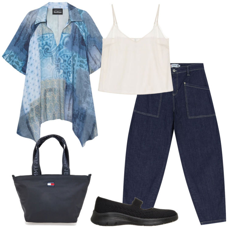 Outfit donna - Total look #2485473. Stile Casual per Tutti i giorni. Abbinamento con top, jeans, bluse, borse tote, ballerine.