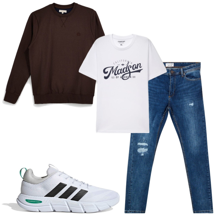 Outfit uomo - Total look #2485484. Stile Casual per Tutti i giorni. Abbinamento con jeans strappati, t-shirt, felpe, sneakers.