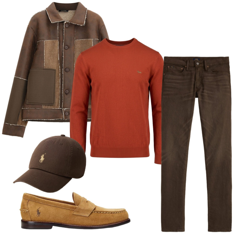 Outfit uomo - Total look #2485486. Stile Trendy per Tutti i giorni. Abbinamento con maglieria, cappotti, scarpe stringate, jeans, cappelli con visiera.