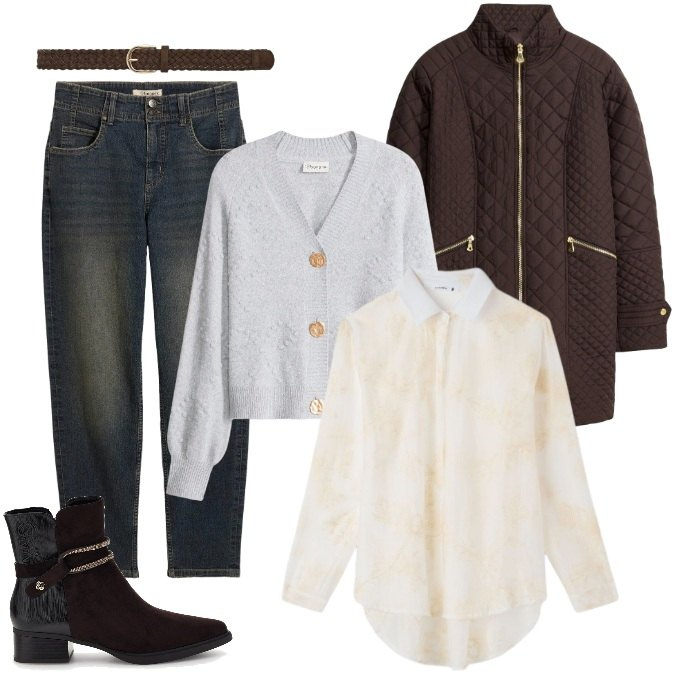 Outfit donna - La camicia ricamata per l'ufficio e non!. Stile Casual chic per Ufficio. Abbinamento con camicie, cinture, cardigans, jeans mom, giacche, stivaletti.