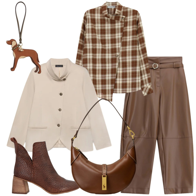 Outfit donna - Pelle. Stile Casual chic per Tutti i giorni. Abbinamento con stivaletti, pantaloni, camicie, blazer, borse a spalla, ciondoli.