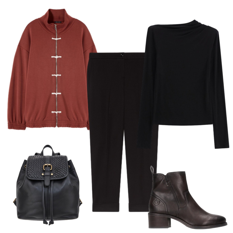 Outfit donna - Fusion lover. Stile Glamour per Tutti i giorni. look ideale per Tall. Abbinamento con t-shirt, felpe, pantaloni, stivaletti, zaini.