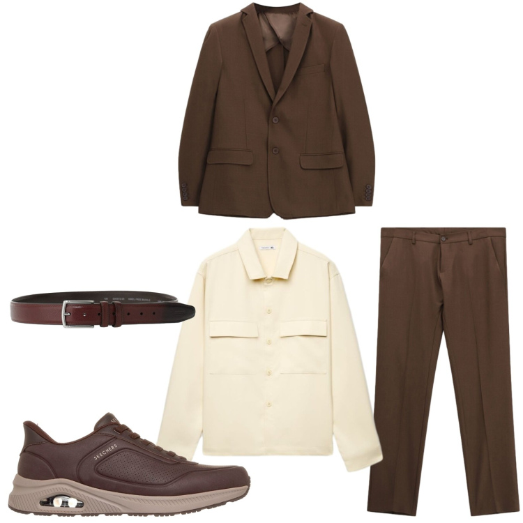 Outfit uomo - Completo moka. Stile Business/Elegante per Ufficio. Abbinamento con camicie, cinture, abiti, sneakers.