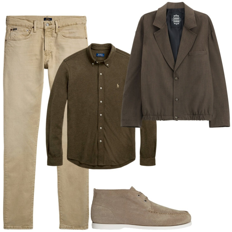 Outfit uomo - Mezza stagione in ufficio. Stile Trendy per Ufficio. Abbinamento con giacche, camicie, jeans, scarpe stringate.