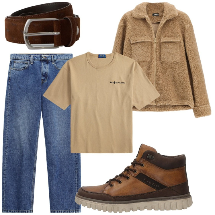 Outfit uomo - Trendy autunnale. Stile Trendy per Tutti i giorni. Abbinamento con cinture, jeans, cappotti, t-shirt, anfibi.