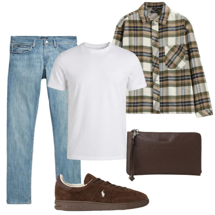 Outfit uomo - Di giorno. Stile Casual per Tutti i giorni. Abbinamento con t-shirt, camicie, portafogli, sneakers, jeans.