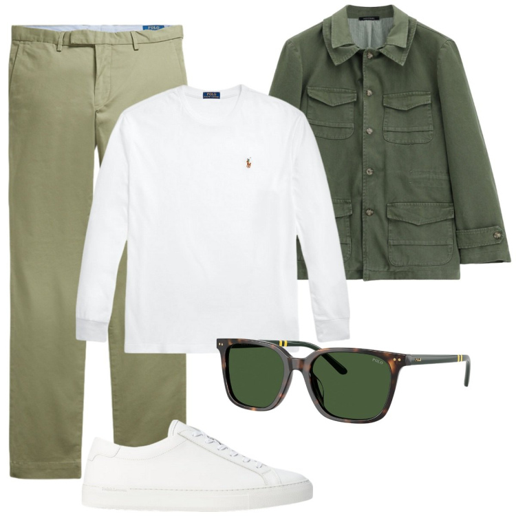 Outfit uomo - Pomeriggio. Stile Casual per Tutti i giorni. Abbinamento con cappotti, sneakers, occhiali da sole, pantaloni, t-shirt.