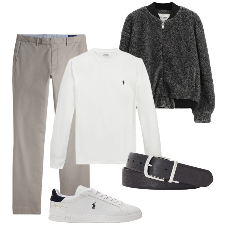 Outfit uomo - Esco con amici. Stile Trendy per Tutti i giorni. Abbinamento con bomber, sneakers, pantaloni, cinture, t-shirt.