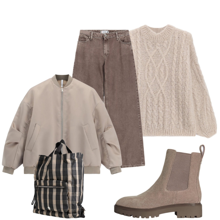 Outfit donna - Le intramontabili tinte naturali. Stile Urban per Tutti i giorni. Abbinamento con bomber, stivaletti, jeans dritti, maglieria, zaini.