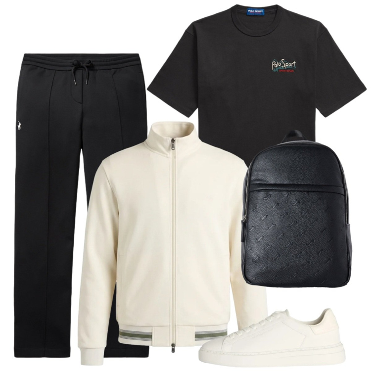 Outfit uomo - Zaino in spalla. Stile Urban per Tutti i giorni. Abbinamento con borse sportive, felpe, sneakers, pantaloni, t-shirt.