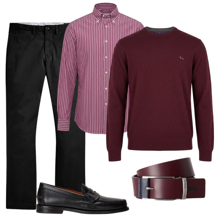 Outfit uomo - Serata fuori. Stile Business/Elegante per Serata speciale. Abbinamento con cinture, camicie, maglieria, scarpe stringate, pantaloni.