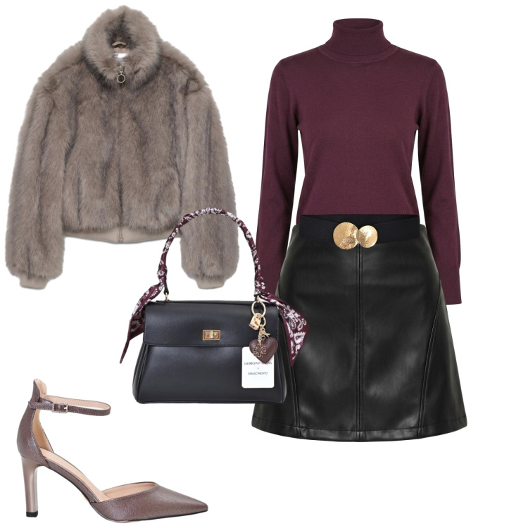 Outfit donna - Aperitivo. Stile Trendy per Serata fuori. Abbinamento con bomber, cinture, décolleté, minigonne, pullovers, borse a mano.