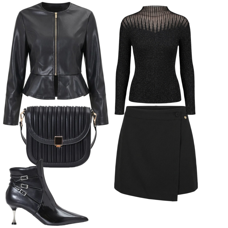 Outfit donna - Sensualità discreta. Stile Sexy per Serata fuori. Abbinamento con stivaletti, minigonne, borse a tracolla, maglieria, giacche.