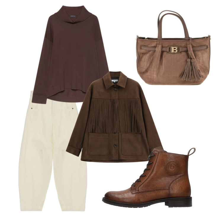 Outfit donna - Total look #2485580. per Tutti i giorni. Abbinamento con pullovers, cappotti, jeans, anfibi, borse a mano.