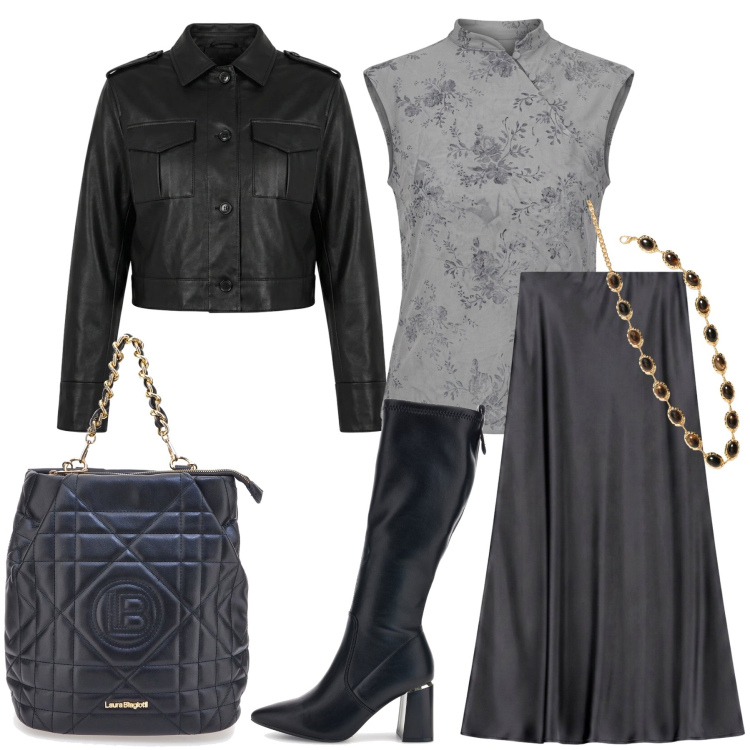 Outfit donna - SOFT LEATHER: Gli opposti si attraggono. Stile Trendy per Tutti i giorni. Abbinamento con gonne lunghe, top, cinture, bomber, zaini, stivali.