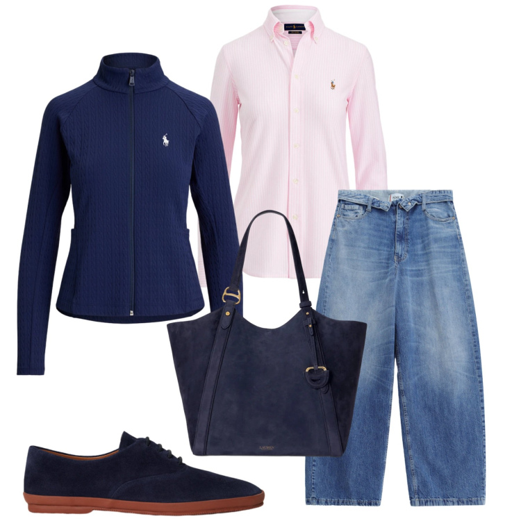 Outfit donna - Total look #2485607. Stile Casual chic per Ufficio. Abbinamento con jeans, camicie, blazer, sneakers, borse tote.