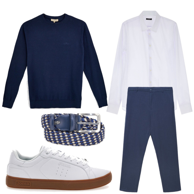 Outfit uomo - Business casual. Stile Casual per Tutti i giorni. Abbinamento con camicie, pantaloni, cinture, maglieria, sneakers.