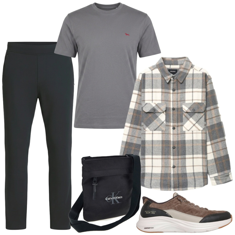 Outfit uomo - Total look #2485660. Stile Urban per Tutti i giorni. Abbinamento con t-shirt, camicie, borse sportive, sneakers, pantaloni.