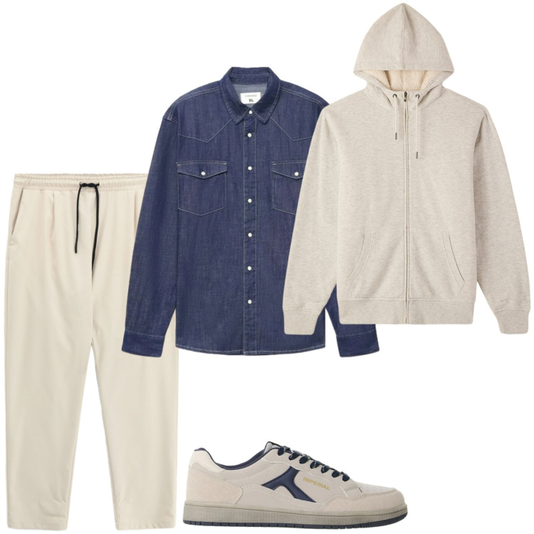 Outfit uomo - Total look #2485666. Stile Trendy per Tutti i giorni. Abbinamento con pantaloni, sneakers, felpe con cappuccio, camicie.