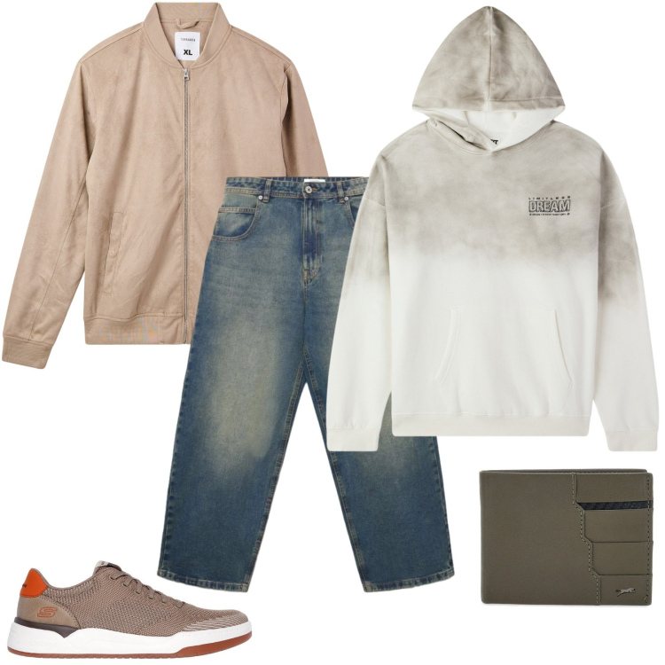 Outfit uomo - Total look #2485669. Stile Casual per Tutti i giorni. Abbinamento con bomber, felpe con cappuccio, jeans, portafogli, sneakers.