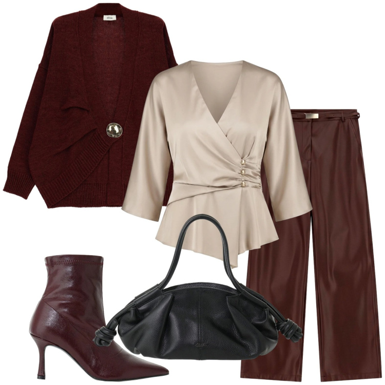 Outfit donna - Rich Espresso & Cream Warmth. Stile Basic per Tutti i giorni. Abbinamento con pantaloni, stivaletti, bluse, cardigans, borse a mano.