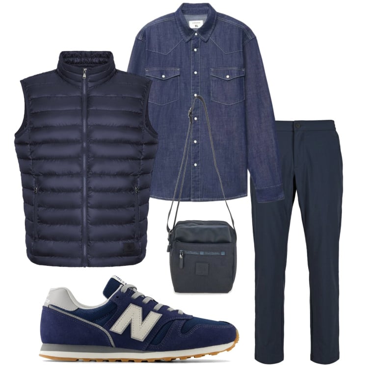 Outfit uomo - Urban autunnale. Stile Urban per Tutti i giorni. Abbinamento con pantaloni, piumini, camicie, sneakers, portafogli.