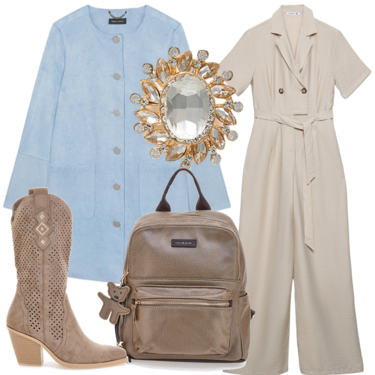 Outfit donna - Spilla luccicante. Stile Bon Ton per Tutti i giorni. Abbinamento con tute, cappotti, blazer, zaini, stivaletti texani.